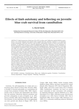 Effects of Limb Autotomy and Tethering on Juvenile Blue Crab Survival from Cannibalism