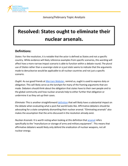 Resolved: States Ought to Eliminate Their Nuclear Arsenals