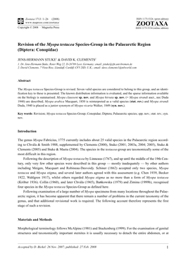 Zootaxa, Revision of the Myopa Testacea Species