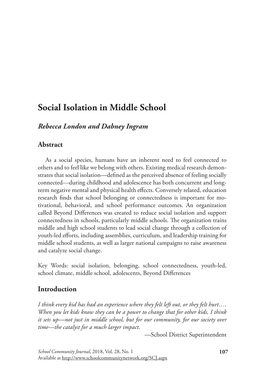 Social Isolation in Middle School