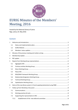 EURIG Minutes of the Members' Meeting, 2016