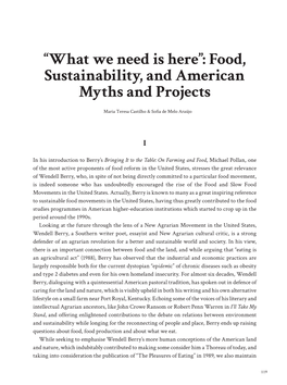 “What We Need Is Here”: Food, Sustainability, and American Myths