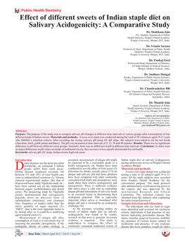 Effect of Different Sweets of Indian Staple Diet on Salivary Acidogenicity: a Comparative Study Dr