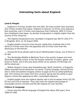 Interesting Facts About England