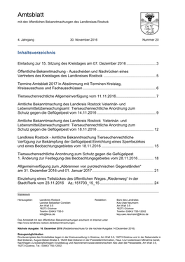 Amtsblatt Nr. 20/2016 Vom 30. November 2016