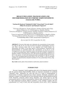 BIOACCUMULATION, TRANSLOCATION and PHYTOREMEDIATION by ENDEMIC SERPENTINOPHYTE Artemisia Alba TURRA