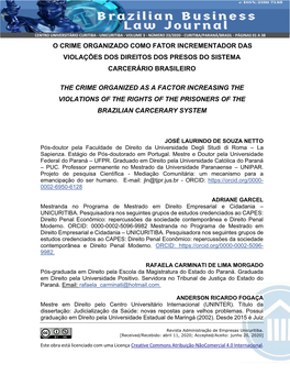 O Crime Organizado Como Fator Incrementador Das Violações Dos Direitos Dos Presos Do Sistema Carcerário Brasileiro