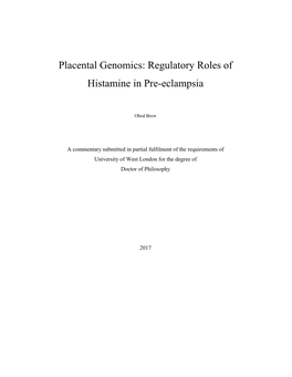 Regulatory Roles of Histamine in Pre-Eclampsia