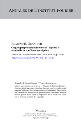 On Group Representations Whose C* Algebra Is an Ideal in Its Von