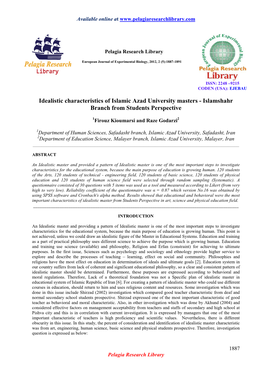 Idealistic Characteristics of Islamic Azad University Masters - Islamshahr Branch from Students Perspective