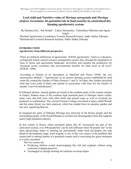 Leaf Yield and Nutritive Value of Moringa Stenopetala and Moringa Oleifera Accessions