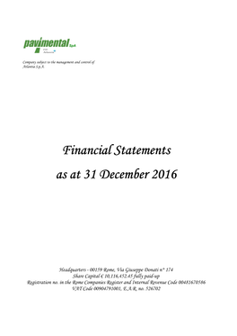 Financial Statements As at 31 December 2016