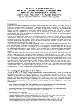 THE HOTEL ALBANA in WEGGIS on LAKE LUCERNE / CENTRAL / SWITZERLAND (Formerly „Villa Köhler“ Built in 1895/96) – Under Heritage Protection of the Canton of Lucerne