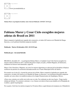 Fabiana Murer Y Cesar Cielo Escogidos Mejores Atletas De Brasil En 2011