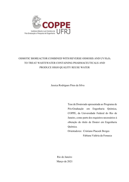 Osmotic Bioreactor Combined with Reverse Osmosis and Uv/H2o2 to Treat Wastewater Containing Pharmaceuticals and Produce High Quality Reuse Water