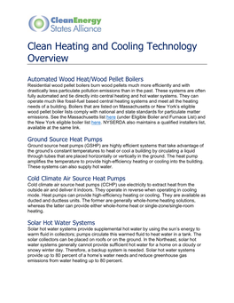 Clean Heating and Cooling Technology Overview