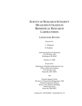 Survey of Research Integrity Measures Utilized in Biomedical Research Laboratories