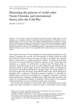 Noam Chomsky and International Theory After the Cold War