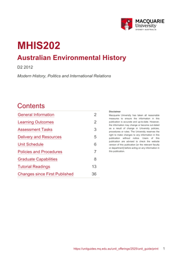 Unit Guide MHIS202 Australian Environmental History