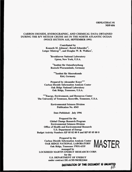 Ornlkdiac-91 Ndp-056 Carbon Dioxide, Hydrographic, and Chemical Data Obtained During the Rn Meteor Cruise 18/1 in the North Atla