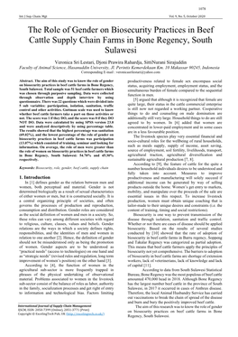 The Role of Gender on Biosecurity Practices in Beef Cattle Supply Chain Farms in Bone Regency, South Sulawesi