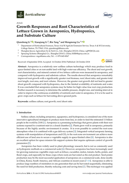 Growth Responses and Root Characteristics of Lettuce Grown in Aeroponics, Hydroponics, and Substrate Culture