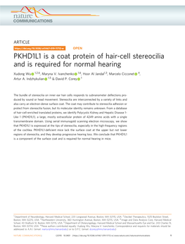 PKHD1L1 Is a Coat Protein of Hair-Cell Stereocilia and Is Required for Normal Hearing