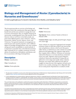 Biology and Management of Nostoc (Cyanobacteria) in Nurseries and Greenhouses1 H