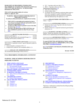 TRULANCE (Plecanatide) Tablets, for Oral Use • for Patients Who Have Difficulty Swallowing Tablets Whole Or Initial U.S