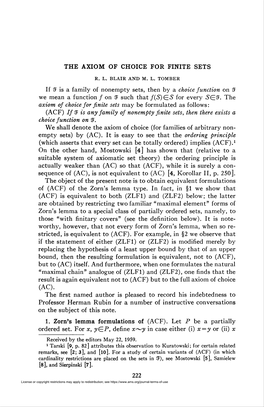 The Axiom of Choice for Finite Sets