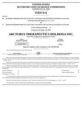 ARCTURUS THERAPEUTICS HOLDINGS INC. (Exact Name of Registrant As Specified in Its Charter)