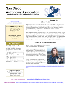 August 2021 a Non-Profit Educational Association SDAA Update P.O