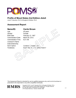 POMS 2 Adult Assessment Report – Sample