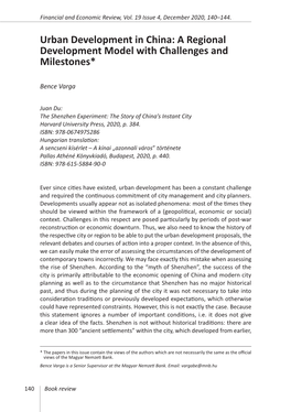 Urban Development in China: a Regional Development Model with Challenges And