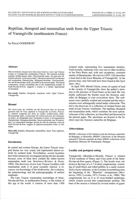 Reptilian, Therapsid and Mammalian Teeth from the Upper Triassic of Varangéville (Northeastern France) by Pascal GODEFROIT