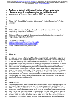 Analysis of Subunit Folding Contribution of Three Yeast Large Ribosomal