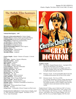 January 29, 2013 (XXVI:3) Charles Chaplin, the GREAT DICTATOR (1940, 125 Min.)