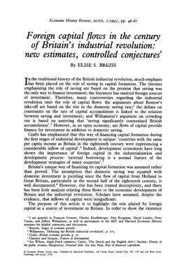 Foreign Capital Flows in the Century of Britain^S Industrial Revolution: New Estimates^ Controlled Conjectures' by ELISE S