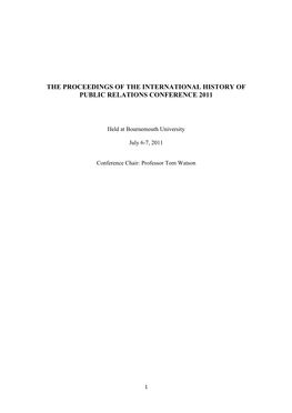 The Proceedings of the International History of Public Relations Conference 2011