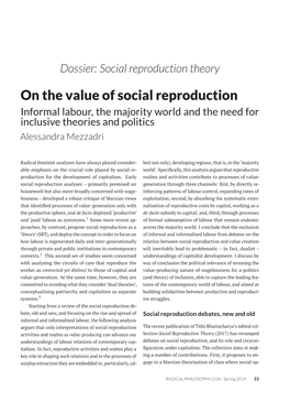 On the Value of Social Reproduction Informal Labour, the Majority World and the Need for Inclusive Theories and Politics Alessandra Mezzadri