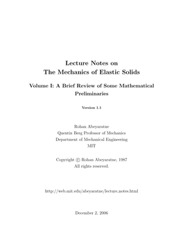 Volume I: a Brief Review of Some Mathematical Preliminaries