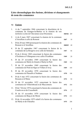 Liste Chronologique Des Fusions, Divisions Et Changements De Nom Des Communes