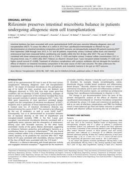 Rifaximin Preserves Intestinal Microbiota Balance in Patients Undergoing Allogeneic Stem Cell Transplantation