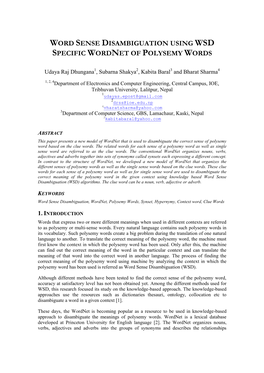 Word Sense Disambiguation Using Wsd Specific Wordnet of Polysemy Words