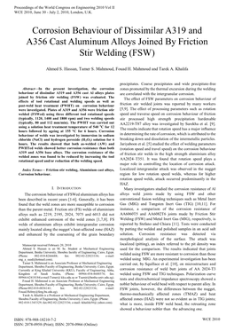 Corrosion Behaviour of Dissimilar A319 and A356 Cast Aluminum Alloys Joined by Friction Stir Welding (FSW)