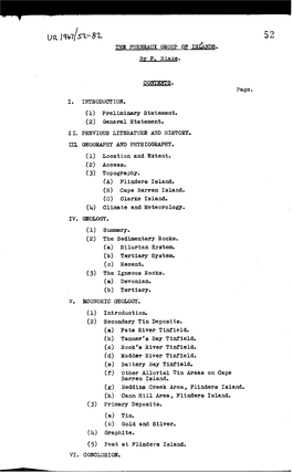 THE FURNEAUX GROUP of Istanns. by F. Blake. CONTENTS. I. INTRODUCTION. (1) Preliminary Statement. (2) General Statement. II