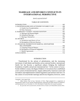 Marriage and Divorce Conflicts in the International Perspective 487