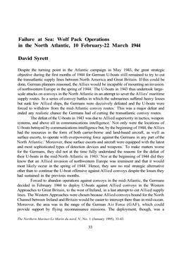 Wolf Pack Operations in the North Atlantic, 10 February-22 March 1944