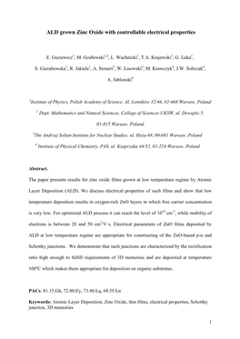 ALD Grown Zinc Oxide with Controllable Electrical Properties