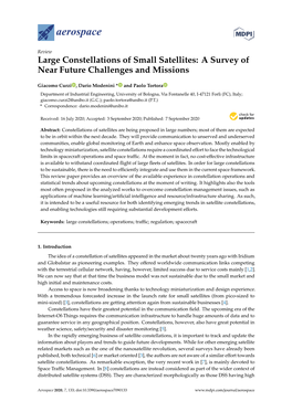 Large Constellations of Small Satellites: a Survey of Near Future Challenges and Missions